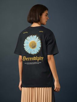 Difference of Opinion - Black Womens Half Sleeve Printed Oversized Fit T-Shirt