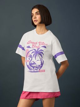 Difference of Opinion - White Womens Half Sleeve Printed Oversized Fit T-Shirt