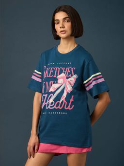 Difference of Opinion - Blue Womens Half Sleeve Printed Oversized Fit T-Shirt