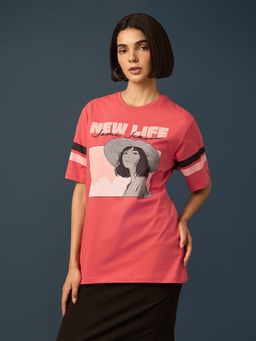 Difference of Opinion - Coral Womens Half Sleeve Printed Oversized Fit T-Shirt