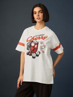 Difference of Opinion - White Womens Half Sleeve Printed Oversized Fit T-Shirt