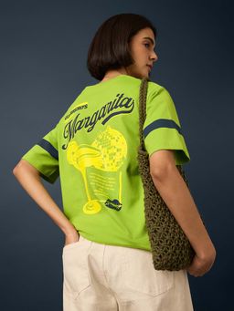 Difference of Opinion - Green Womens Half Sleeve Printed Oversized Fit T-Shirt
