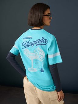 Difference of Opinion - Turquoise Womens Half Sleeve Printed Oversized Fit T-Shirt