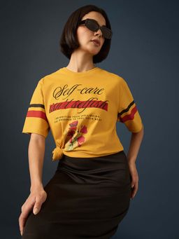 Difference of Opinion - Mustard Womens Half Sleeve Printed Oversized Fit T-Shirt