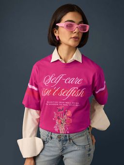 Difference of Opinion - Pink Womens Half Sleeve Printed Oversized Fit T-Shirt