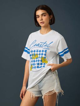 Difference of Opinion - White Womens Half Sleeve Printed Oversized Fit T-Shirt