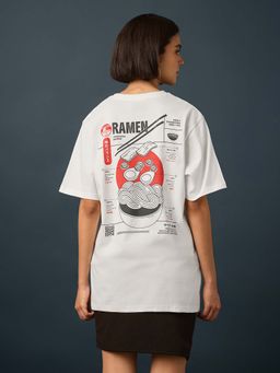Difference of Opinion - Off White Womens Half Sleeve Printed Oversized Fit T-Shirt