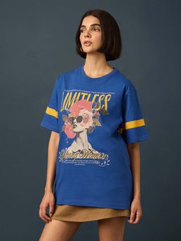 Difference of Opinion - Blue Womens Half Sleeve Printed Oversized Fit T-Shirt
