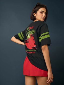 Difference of Opinion - Black Womens Half Sleeve Printed Oversized Fit T-Shirt
