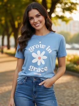 LEOTUDE - Blue Women Printed Regular Fit T-Shirt