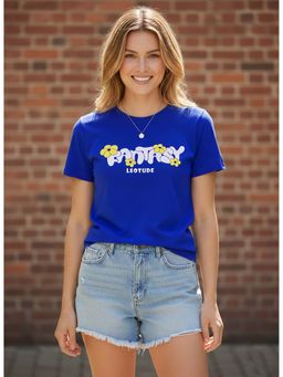 LEOTUDE - Blue Women Printed Regular Fit T-Shirt