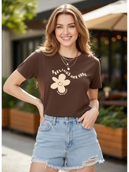 LEOTUDE - Brown Women Printed Regular Fit T-Shirt