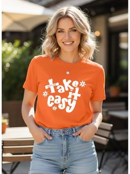 LEOTUDE - Orange Women Printed Regular Fit T-Shirt