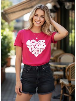 LEOTUDE - Pink Women Printed Regular Fit T-Shirt