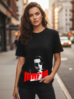 LEOTUDE - Black Women Printed Oversized T-Shirt