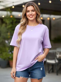 LEOTUDE - Purple Women Solid Oversized T-Shirt