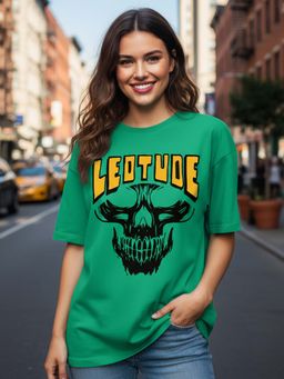 LEOTUDE - Green Women Printed Oversized T-Shirt