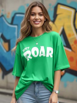 LEOTUDE - Green Women Printed Oversized T-Shirt