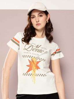 DILLINGER - Off White Womens Half Sleeve Printed Regular Fit T-Shirt