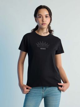 DILLINGER - Black Womens Stud Detailed Regular Fit Round Neck T-Shirt