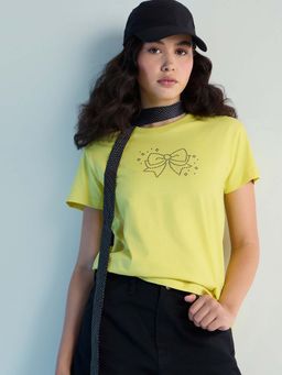 DILLINGER - Green Womens Stud Detailed Regular Fit Round Neck T-Shirt