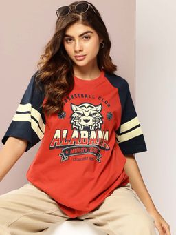 DILLINGER - Red Womens Raglan Sleeve Printed Oversized Fit T-Shirt