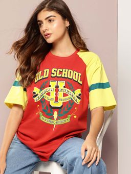 DILLINGER - Red Womens Raglan Sleeve Printed Oversized Fit T-Shirt
