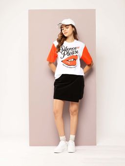 DILLINGER - White Womens Half Sleeve Printed Oversized Fit T-Shirt