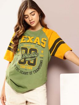 DILLINGER - Green Womens Raglan Sleeve Printed Oversized Fit T-Shirt