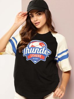 DILLINGER - Black Womens Raglan Sleeve Printed Oversized Fit T-Shirt