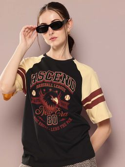 DILLINGER - Black Womens Raglan Sleeve Printed Oversized Fit T-Shirt