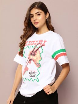 DILLINGER - White Womens Half Sleeve Printed Oversized Fit T-Shirt