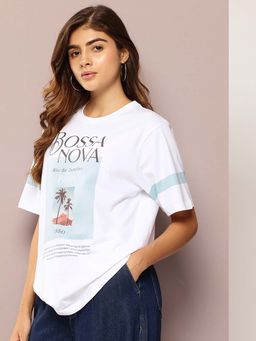DILLINGER - White Womens Half Sleeve Printed Oversized Fit T-Shirt