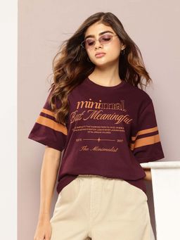 DILLINGER - Burgundy Womens Half Sleeve Printed Oversized Fit T-Shirt