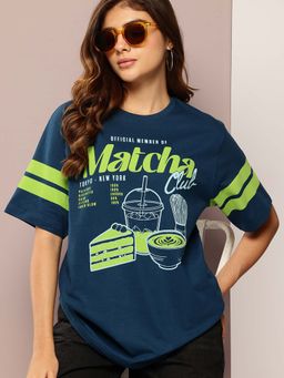 DILLINGER - Blue Womens Half Sleeve Printed Oversized Fit T-Shirt