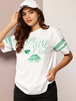 DILLINGER - White Womens Half Sleeve Printed Oversized Fit T-Shirt