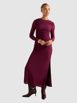Forever New - Burgundy Brittany Gathered Mesh Maxi Dress