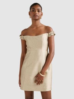 Forever New - Gold Mandy Petite Bardot Ruffle Mini Dress