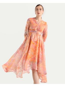 RAREISM - Multi-Color Floral Print Asymmetric Midi Dress