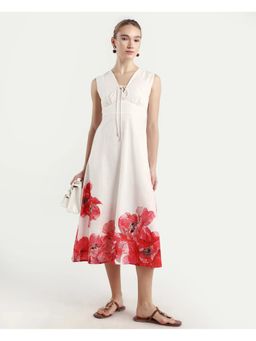 RAREISM - Off White Floral Print Fit And Flare Midi Dress
