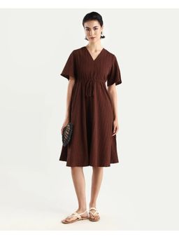 RAREISM - Brown Textured Bell Sleeve Midi Dress