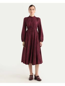 RAREISM - Maroon Paisley Print Fit And Flare Dress with Belt