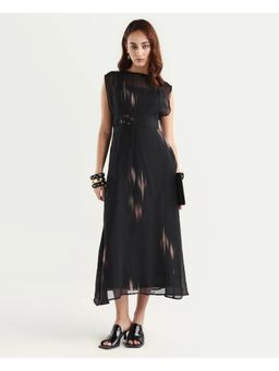 RAREISM - Black Abstract Print Flared Maxi Dress with Inner