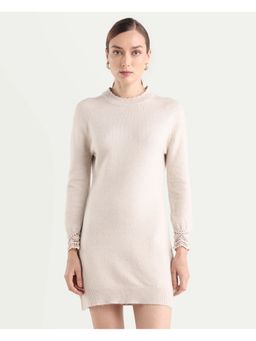RAREISM - Beige Solid Flat Knit Dress With Lace Detail