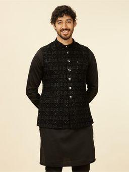 Manyavar - Black Velvet Embroidery|Sequin Work Jackets for Men (Set of 3)