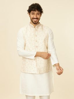Manyavar - Cream Brocade Embroidery|Stone Work Jackets for Men