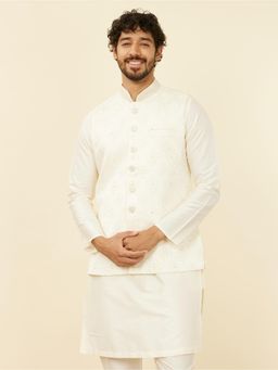 Manyavar - Warm White Brocade Embroidery|Stone Work Jackets for Men
