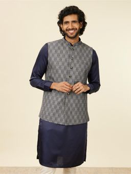 Manyavar - Dark Blue Blended Cotton Digital Printed Jackets for Men