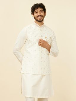 Manyavar - Warm White Art Silk Embroidery|Sequin Work Jackets for Men (Set of 2)