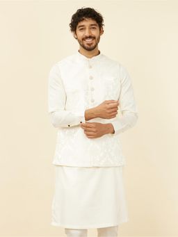 Manyavar - Warm White Brocade Jacquard|Self Design Jackets for Men (Set of 2)